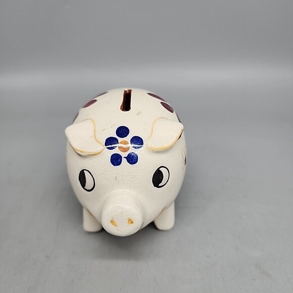 Vintage Piggy Bank Baby Pig Ceramic Figurine Flowers Hand Painted Japan 4" - Picture 2 of 6